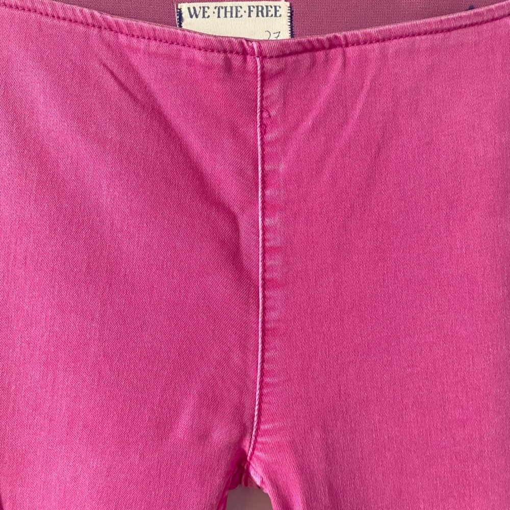 We The Free Free People Sz 27 Boho Penny Pull On Flare Jeans Magenta Pink Retro - Picture 4 of 9